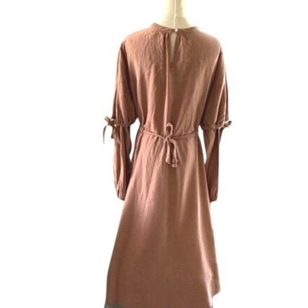 Organic Cotton Dusty Rose Midi Dress Long Sleeve Cottagecore Modern Praire - 16Y - Picture 4 of 8